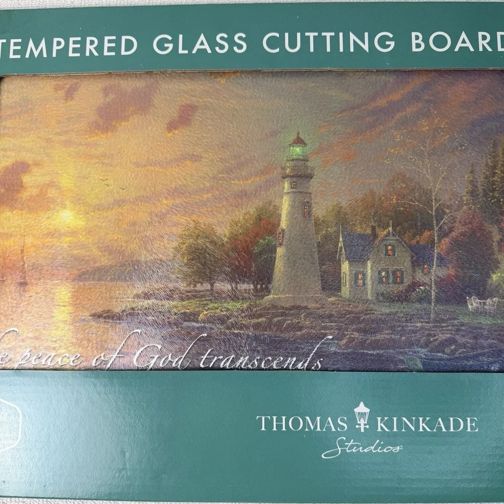 Thomas Kincaid Large 12x16 Tempered Glass Cutting Board Lighthouse Kitchen
